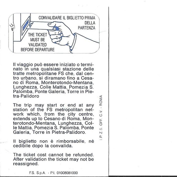 Vintage FS Rome Italy Lazio One Way Railway Ticket - Picture 2 of 2